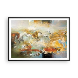 Plakat w czarnej ramie - Artystyczne konie w dynamicznej scenerii pełnej kolorów - 100x70cm - Galopem przez światło - Nowoczesna dekoracja ścienna do salonu i sypialni ARTTOR