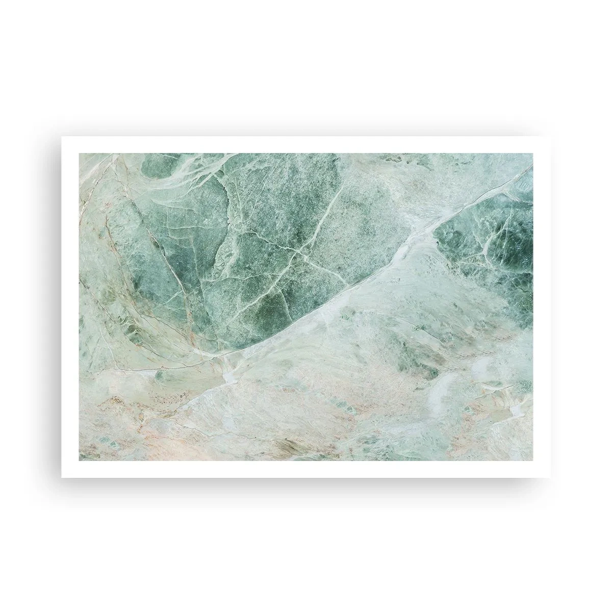 Plakat - Zielony marmur z delikatnymi białymi żyłkami - 100x70cm - Szlachetny chłód kamienia - Nowoczesna dekoracja ścienna do salonu i sypialni ARTTOR
