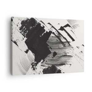 Obraz na płótnie - Abstrakcyjne pociągnięcia czerni na białym tle - 70x50cm - Abstrakcja – ekspresja czerni - Nowoczesna dekoracja ścienna do salonu i sypialni ARTTOR