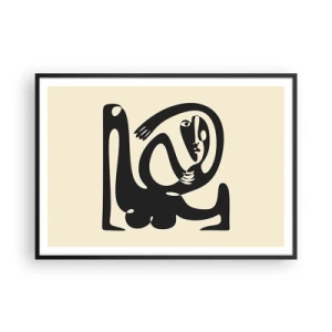 Plakat w czarnej ramie - Abstrakcyjna postać w czerni na beżowym tle - 100x70cm - Prawie Picasso - Nowoczesna dekoracja ścienna do salonu i sypialni ARTTOR