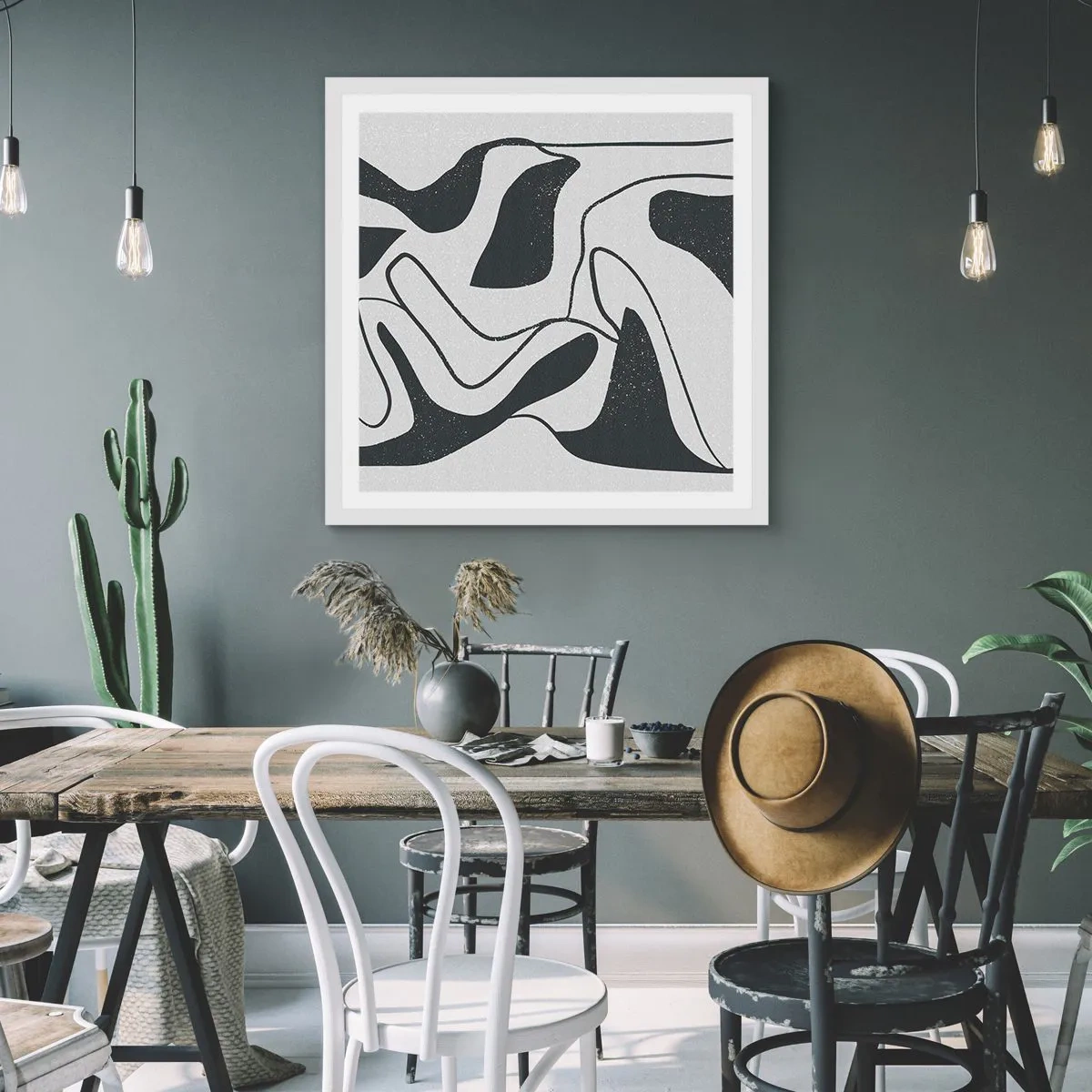 Plakat w białej ramie - Abstrakcyjna zabawa w labiryncie - 50x50 cm