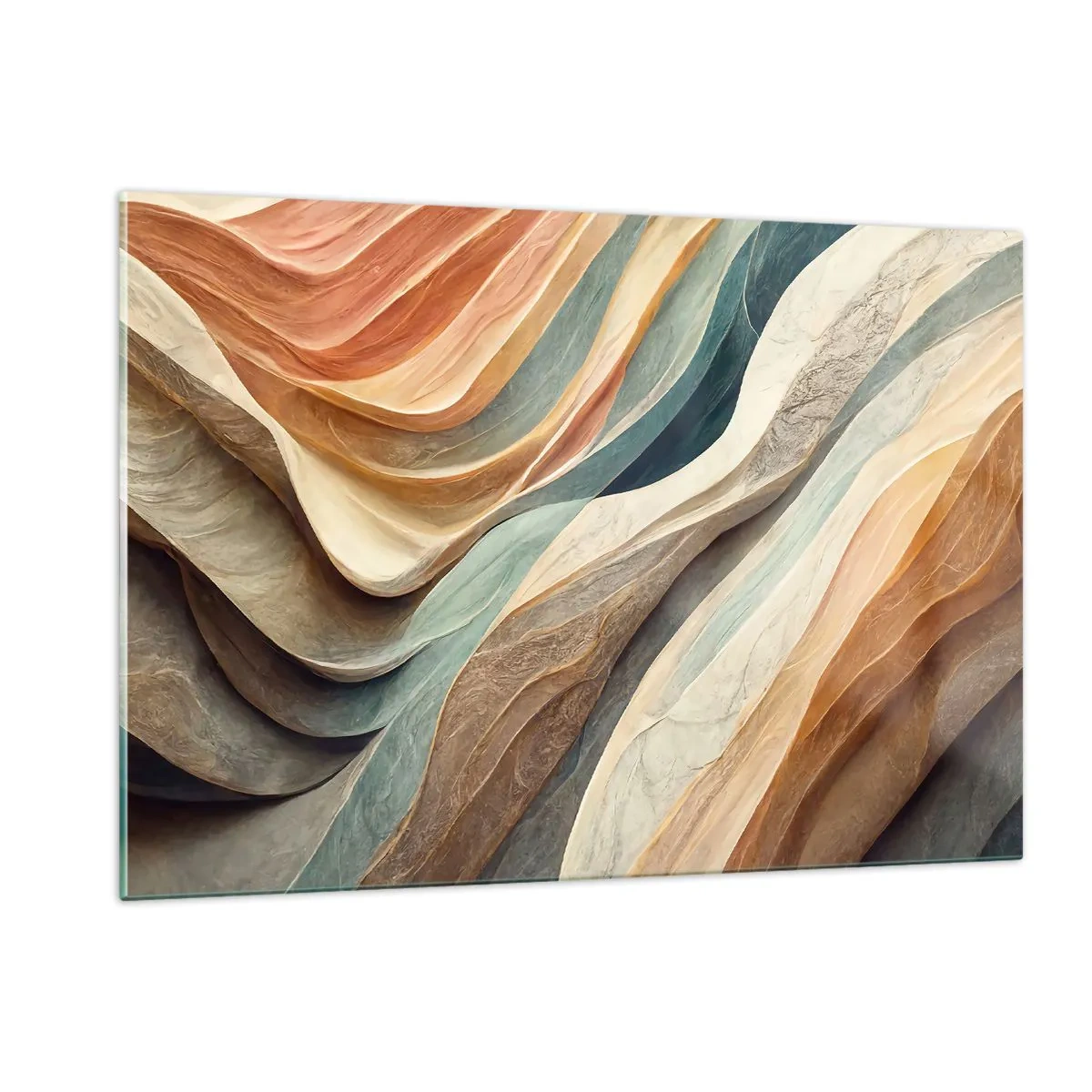Obraz na szkle - Kolorowe warstwy przypominające fałdy skalne i piaskowe - 120x80cm - Chwila przed zmianą - Nowoczesna dekoracja ścienna do salonu, kuchni i sypialni ARTTOR