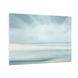 Obraz na szkle - Rozmyta abstrakcja w odcieniach błękitu, bieli i szarości - 100x70cm - Spokój aż po horyzont - Nowoczesna dekoracja ścienna do salonu, kuchni i sypialni ARTTOR