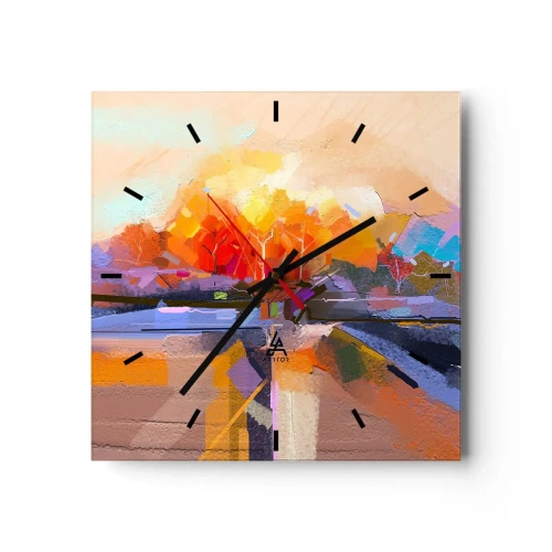 Zegar ścienny - Abstrakcyjny krajobraz z intensywnymi barwami jesieni - 30x30cm - Stała się jesień - Nowoczesna dekoracja ścienna do salonu i sypialni ARTTOR