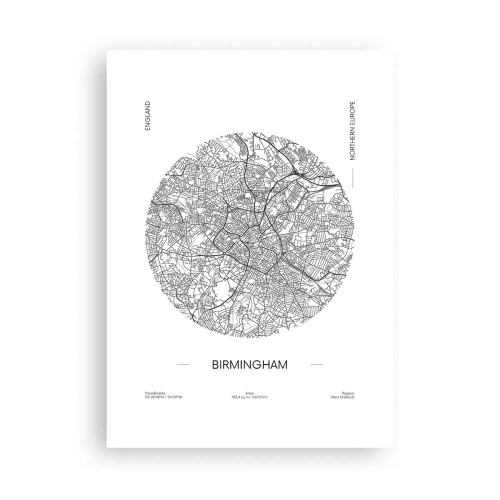 Plakat - Minimalistyczna mapa Birmingham w czarno-białym stylu - 50x70cm - Anatomia Birmingham - Nowoczesna dekoracja ścienna do salonu, kuchni i sypialni ARTTOR
