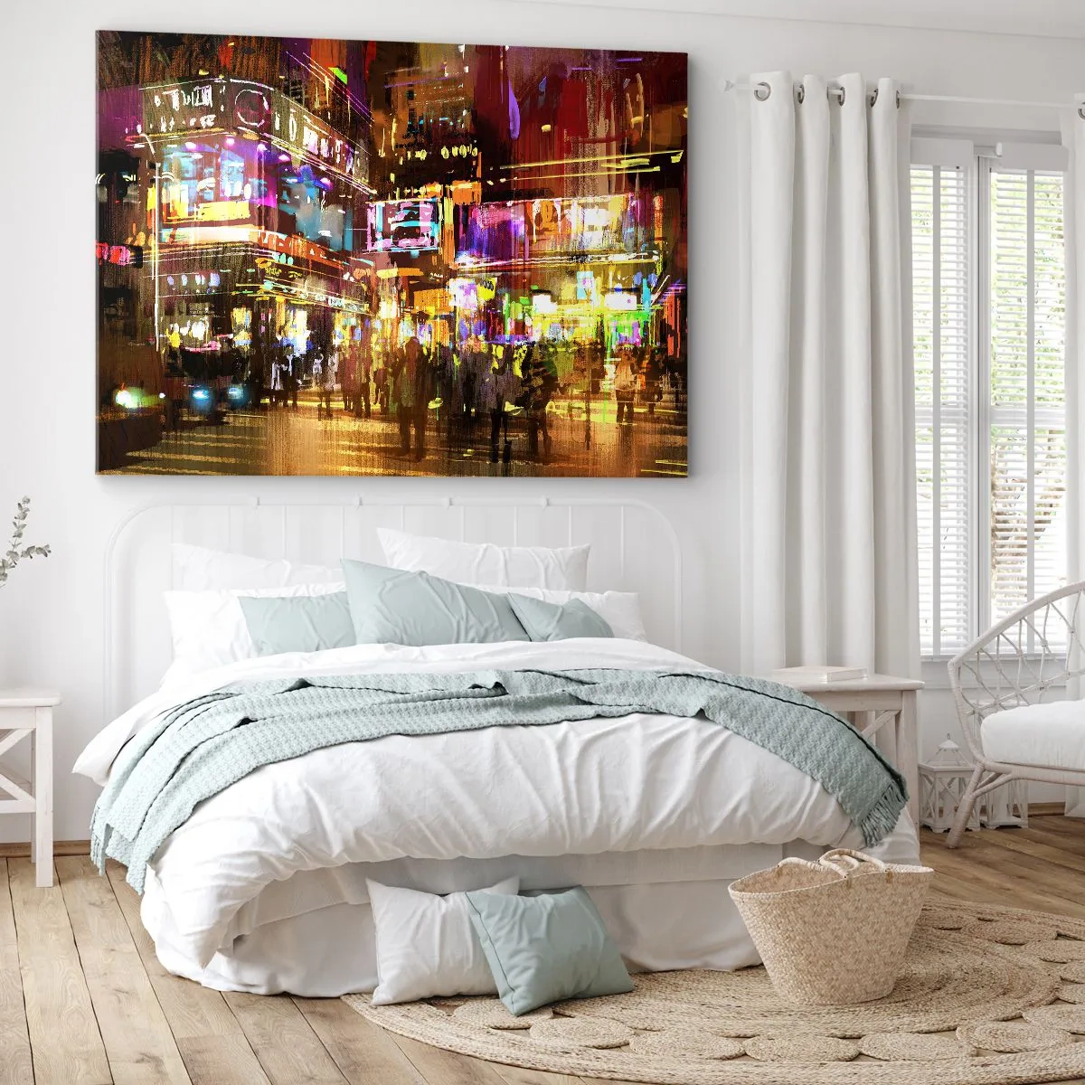 Obraz na płótnie - Tętniące życiem miasto nocą w świetle neonów - 100x70cm - W morzu światła - Nowoczesna dekoracja ścienna do salonu, kuchni i sypialni ARTTOR