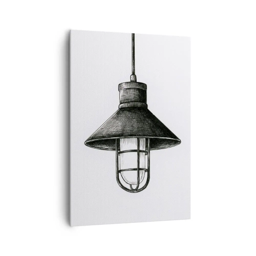 Obraz na płótnie - Rysunek wiszącej lampy w stylu retro na białym tle - 70x100cm - Jak przed laty… - Nowoczesna dekoracja ścienna do salonu i sypialni ARTTOR