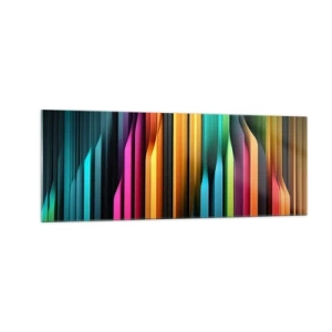 Obraz na szkle - Kolorowe pionowe linie tworzące dynamiczną abstrakcję - 140x50cm - Świetlne organy - Nowoczesna dekoracja ścienna do salonu i sypialni ARTTOR