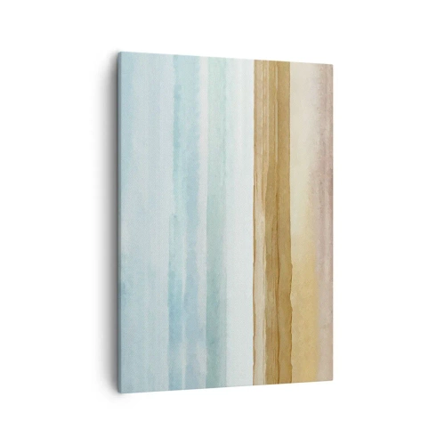 Obraz na płótnie - Abstrakcyjne pasy w odcieniach błękitu, beżu i brązu - 50x70cm - Ukojenie - Nowoczesna dekoracja ścienna do salonu, kuchni i sypialni ARTTOR