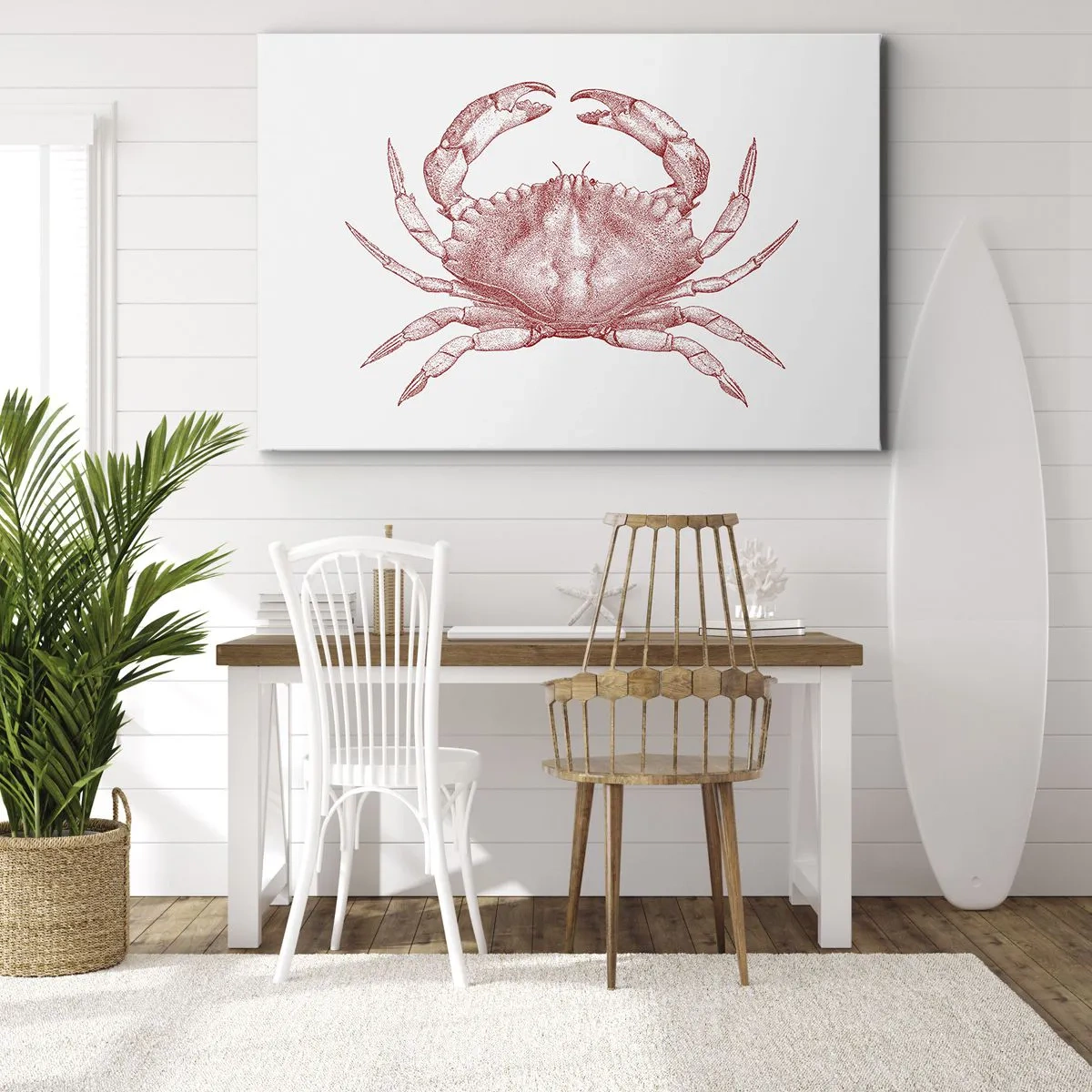 Obraz na płótnie - Rysunek kraba w czerwonym odcieniu - 70x50cm - Krab nad kraby - Nowoczesna dekoracja ścienna do salonu i sypialni ARTTOR