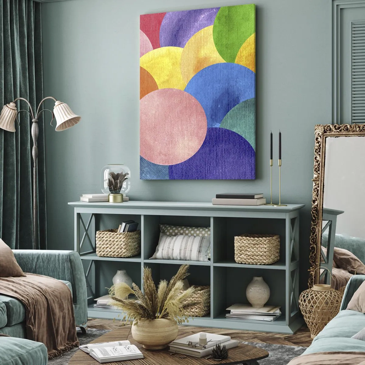 Obraz na płótnie - Kolorowe koła w stylu akwareli - 80x120cm - Pierwotna pełnia życia - Nowoczesna dekoracja ścienna do salonu i sypialni ARTTOR