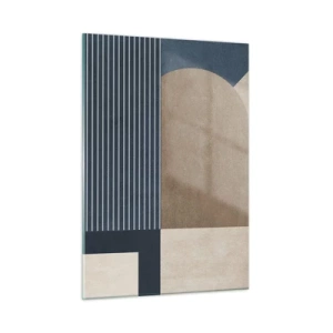 Obraz na szkle - Minimalistyczna forma z kołem i liniami w beżach - 50x70cm - Kompozycja prostoty i krągłości - Nowoczesna dekoracja ścienna do salonu, kuchni i sypialni ARTTOR