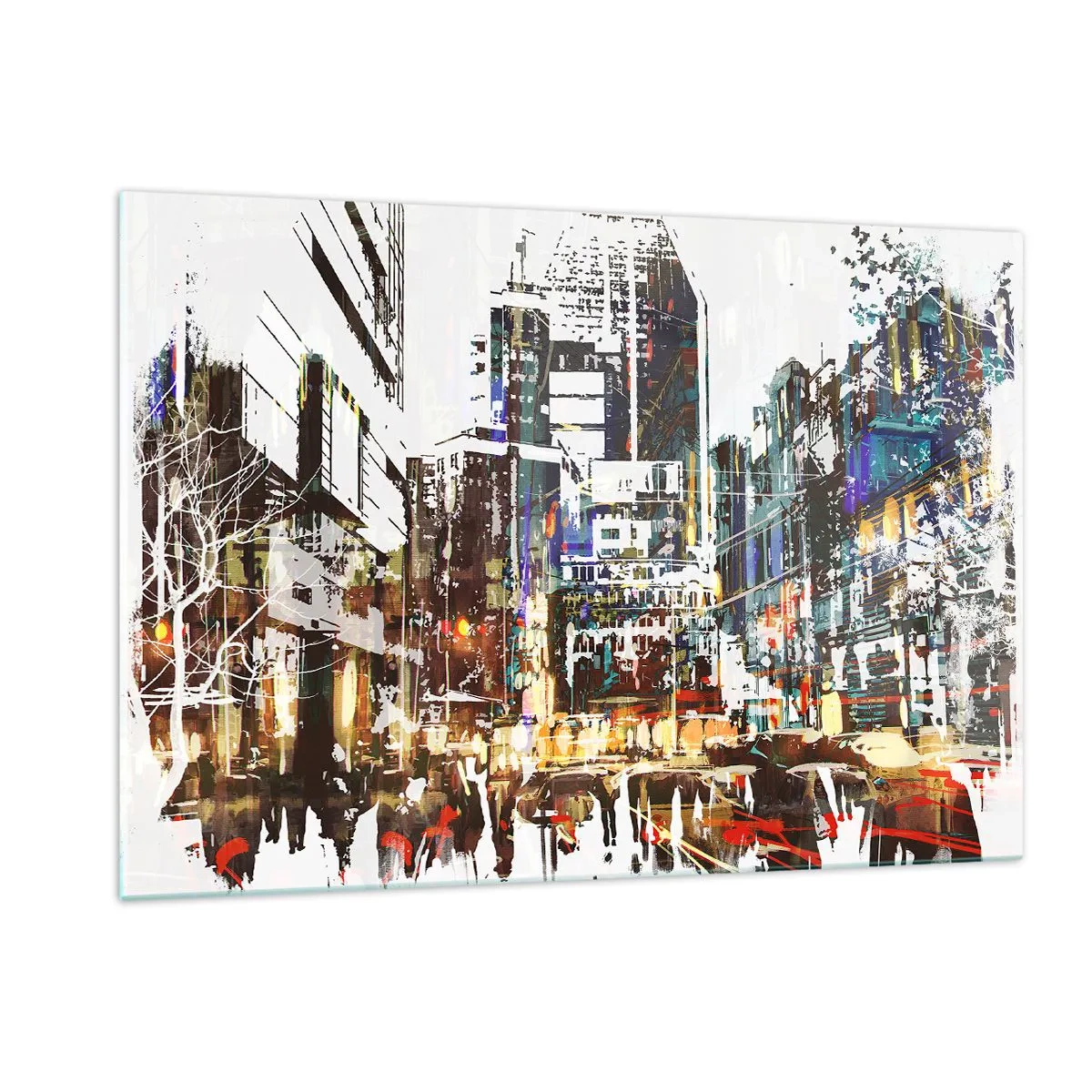 Obraz na szkle - Kolorowe światła miasta w artystycznym, migotliwym stylu - 120x80cm - Miasto migotliwe - Nowoczesna dekoracja ścienna do salonu, kuchni i sypialni ARTTOR