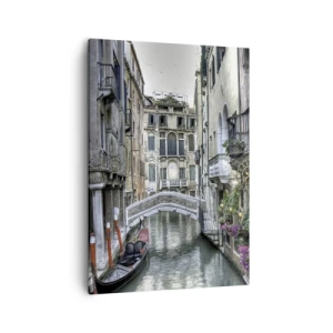 Obraz na płótnie - Kanał wenecki z gondolą i mostkiem - 50x70cm - Od wieków w cichej zadumie - Nowoczesna dekoracja ścienna do salonu, kuchni i sypialni ARTTOR