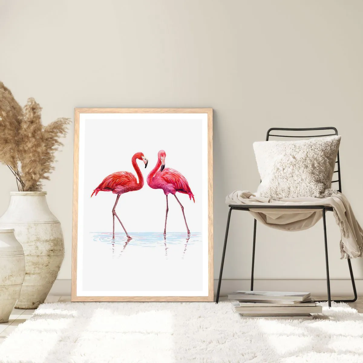 Plakat w ramie jasny dąb - Różowe randez-vous - 70x100 cm