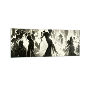 Obraz na szkle - Bal w stylu retro w tonacji czarno-białej - 140x50cm - Wielka maskarada - Nowoczesna dekoracja ścienna do salonu i sypialni ARTTOR
