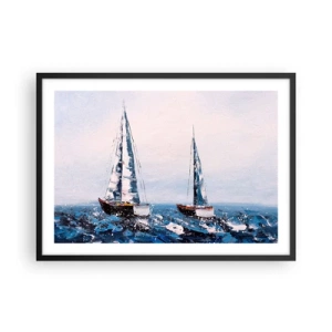 Plakat w czarnej ramie - Żaglówki na wzburzonym morzu w malarskiej kompozycji - 70x50cm - Braterstwo wiatru - Nowoczesna dekoracja ścienna do salonu i sypialni ARTTOR