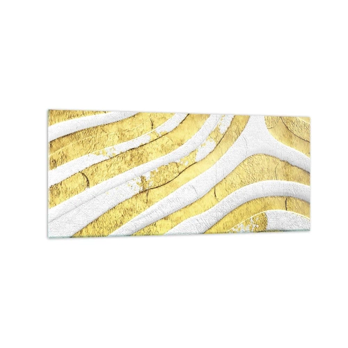 Obraz na szkle - Złote i białe abstrakcyjne linie w fakturze 3D - 120x50cm - Kompozycja w bieli i złocie - Nowoczesna dekoracja ścienna do salonu i sypialni ARTTOR