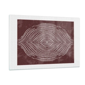Obraz na szkle - Symetryczne linie w formie oka na bordowym tle - 120x80cm - Przestrzeń mówi - Nowoczesna dekoracja ścienna do salonu, kuchni i sypialni ARTTOR