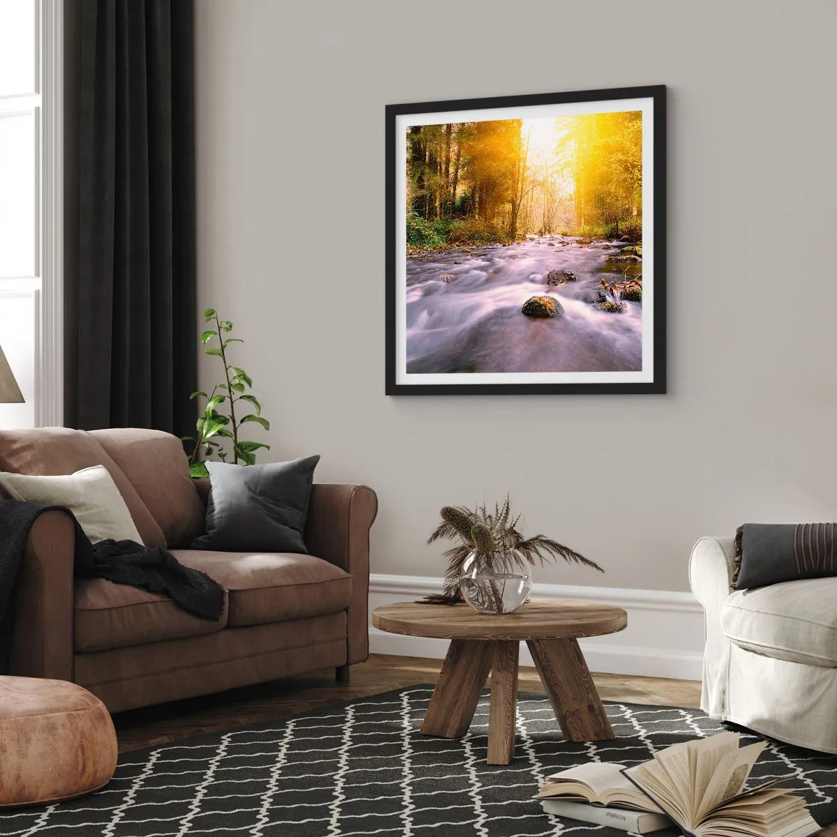 Plakat w czarnej ramie - Malachit w srebrno-złotej oprawie - 30x30 cm