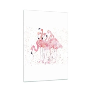 Obraz na szkle - Różowe flamingi w artystycznym akwarelowym stylu - 70x100cm - Różowy ansambl - Nowoczesna dekoracja ścienna do salonu i sypialni ARTTOR