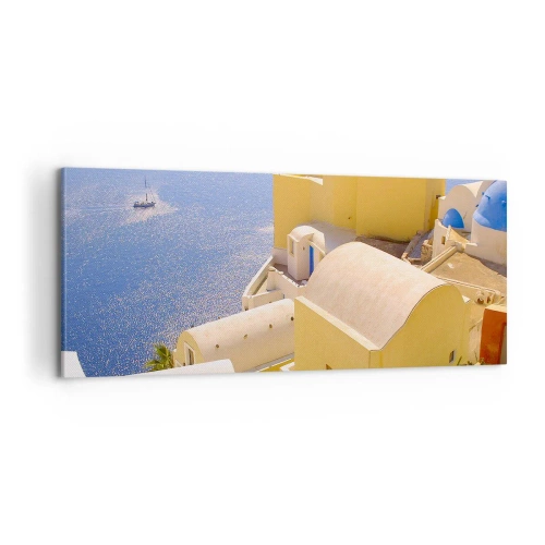 Obraz na płótnie - Grecki pejzaż w bieli i błękicie - 100x40 cm