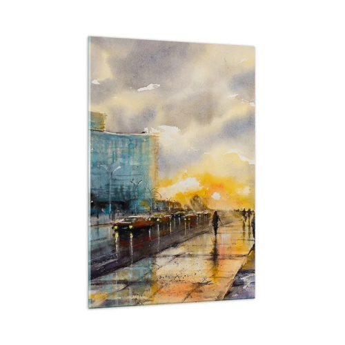 Obraz na szkle - Malowniczy widok promenady nadmorskiej o zachodzie słońca - 70x100cm - Życie na brzegu - Nowoczesna dekoracja ścienna do salonu i sypialni ARTTOR