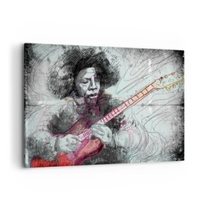 Obraz na płótnie - Artystyczny portret gitarzysty w technice szkicu - 120x80cm - Na falach muzyki - Nowoczesna dekoracja ścienna do salonu, kuchni i sypialni ARTTOR