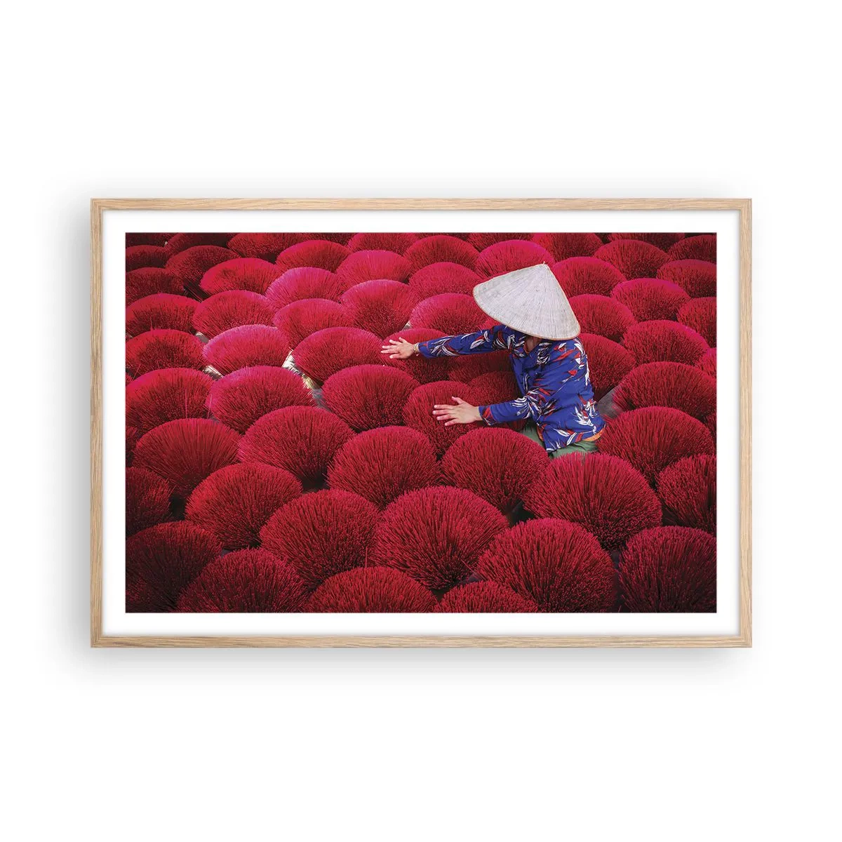 Plakat w ramie jasny dąb - Na ryżowym polu - 91x61 cm