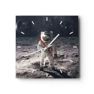 Zegar ścienny - Astronauta na powierzchni Księżyca z Ziemią w tle - 30x30cm - Pozdrowienia z Księżyca - Nowoczesna dekoracja ścienna do salonu i sypialni ARTTOR