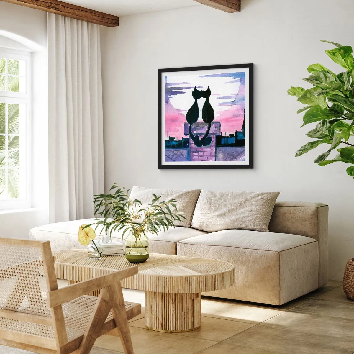 Plakat w czarnej ramie - Rendez-vous pod księżycem - 50x50 cm