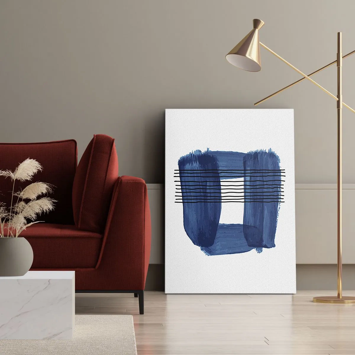 Obraz na płótnie - Abstrakcyjny wzór w odcieniach błękitu z czarnymi liniami - 80x120cm - Niebiesko-czarna kompozycja - Nowoczesna dekoracja ścienna do salonu i sypialni ARTTOR