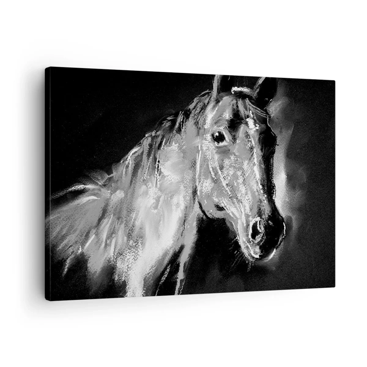 Obraz na płótnie - Portret konia w czarno-białym dynamicznym stylu - 70x50cm - Lśnienie szlachetnej duszy - Nowoczesna dekoracja ścienna do salonu i sypialni ARTTOR