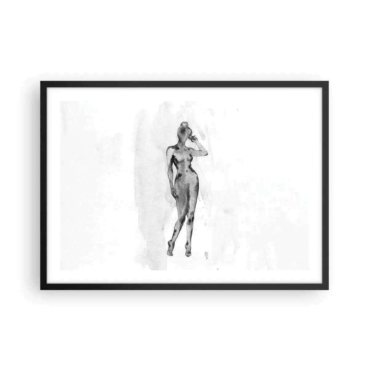Plakat w czarnej ramie - Szkic sylwetki kobiety w odcieniach szarości - 70x50cm - Studium ideału kobiecości - Nowoczesna dekoracja ścienna do salonu i sypialni ARTTOR