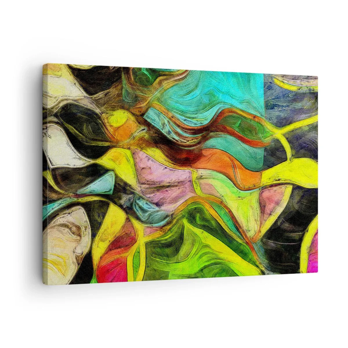 Obraz na płótnie - Abstrakcyjna kompozycja z barwnymi plamami i dynamicznymi liniami - 70x50cm - Ruch to życie - Nowoczesna dekoracja ścienna do salonu i sypialni ARTTOR