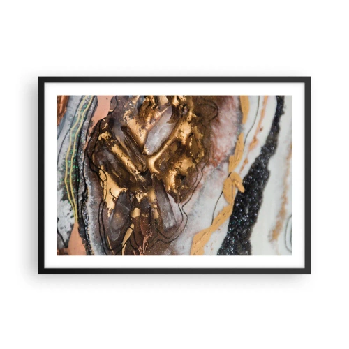 Plakat w czarnej ramie - Abstrakcyjna kompozycja z elementami złota i kryształów - 70x50cm - Żywioł ziemi - Nowoczesna dekoracja ścienna do salonu i sypialni ARTTOR