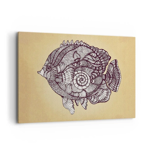 Obraz na płótnie - Dekoracyjna ryba w stylu rysunku z wzorami - 100x70cm - Z oceanu ornamentów - Nowoczesna dekoracja ścienna do salonu, kuchni i sypialni ARTTOR