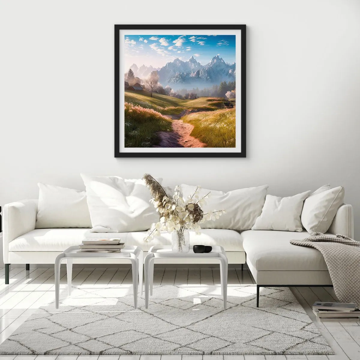 Plakat w czarnej ramie - Sielska dolina - 30x30 cm