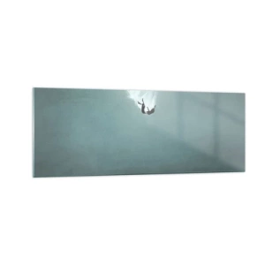 Obraz na szkle - Postać zanurzająca się w głębokiej wodzie o turkusowym odcieniu - 140x50cm - W objęciach oceanu - Nowoczesna dekoracja ścienna do salonu i sypialni ARTTOR
