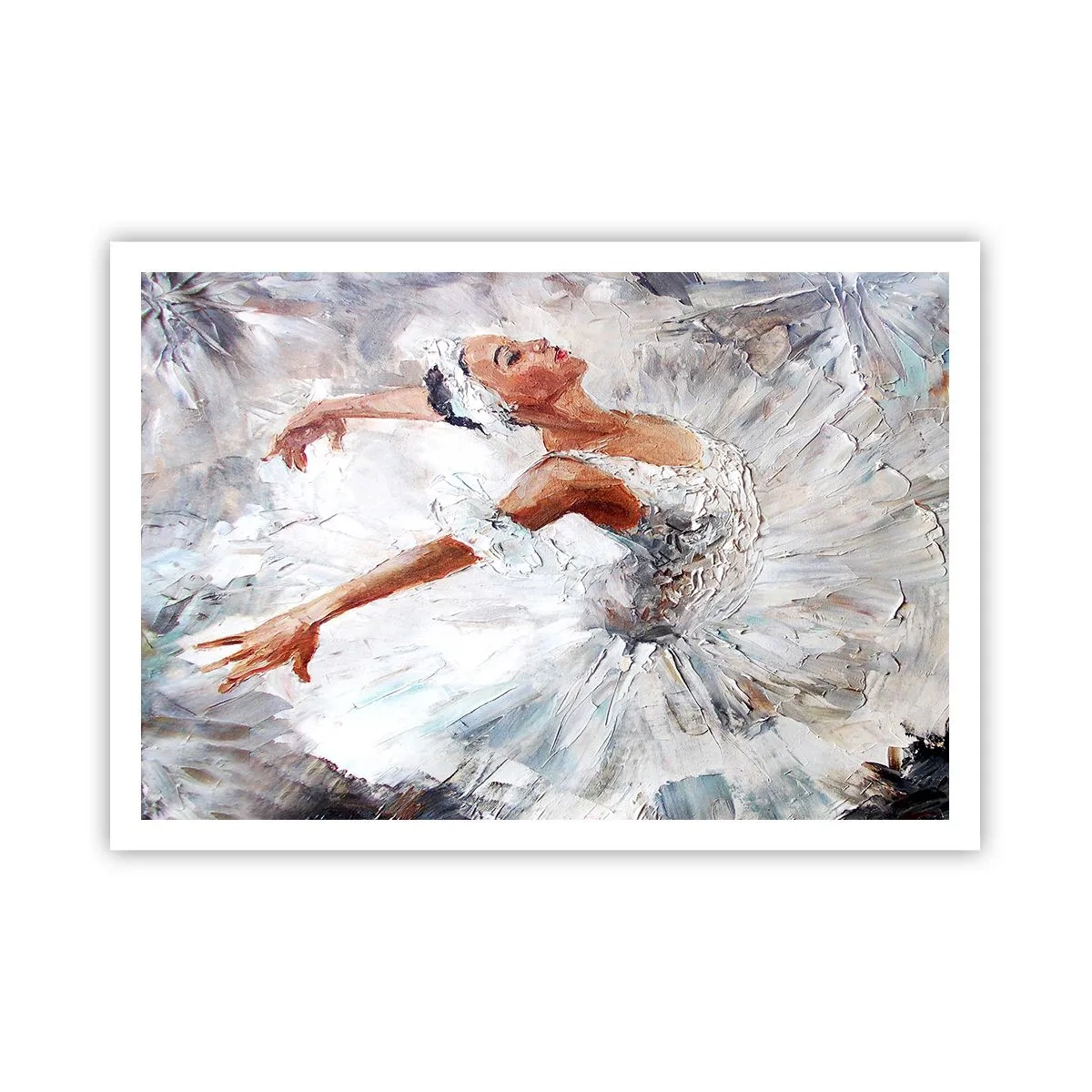 Plakat - Baletnica w białej sukni podczas tańca - 100x70cm - Delikatna i lekka jak tiul - Nowoczesna dekoracja ścienna do salonu i sypialni ARTTOR