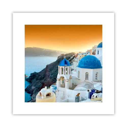 Plakat - Santorini - przytulone do skał - 30x30 cm