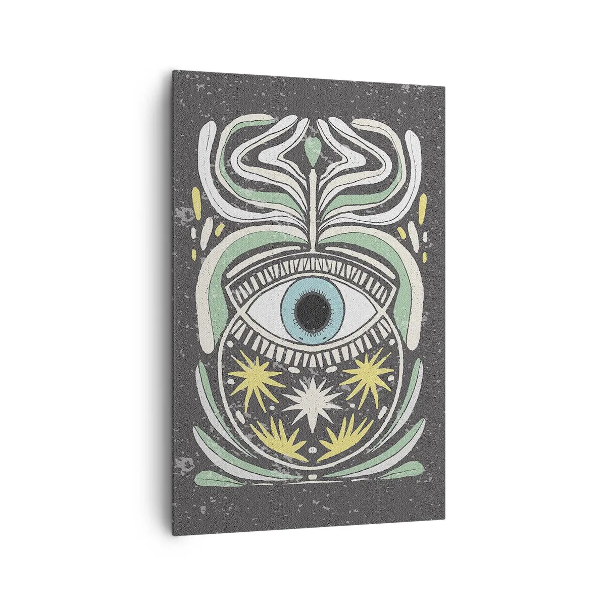 Obraz na płótnie - Symboliczne oko w otoczeniu abstrakcyjnych wzorów - 80x120cm - Plemienne rytuały - Nowoczesna dekoracja ścienna do salonu i sypialni ARTTOR