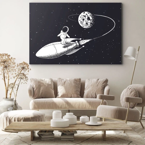 Obraz na płótnie - Kosmiczny surfer - Astronauta na rakiecie w przestrzeni kosmicznej - 70x50cm