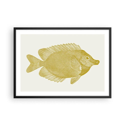 Plakat w czarnej ramie - Złota ryba w stylu vintage na jasnym tle - 70x50cm - Ryba i tyle - Nowoczesna dekoracja ścienna do salonu i sypialni ARTTOR