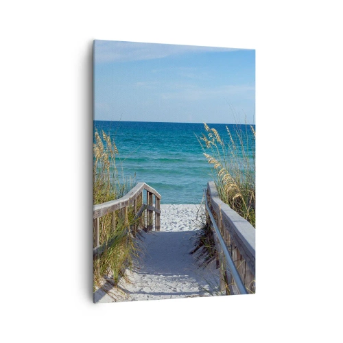 Obraz na płótnie - Ścieżka na plażę z widokiem na morze - 70x100cm - W słońcu, na wietrze - Nowoczesna dekoracja ścienna do salonu i sypialni ARTTOR