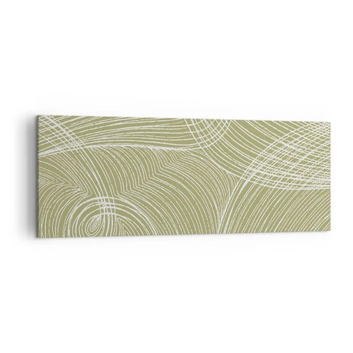 Obraz na płótnie - Zielono-białe linie w abstrakcyjnej kompozycji - 140x50cm - Abstrakcja misterna w bieli - Nowoczesna dekoracja ścienna do salonu i sypialni ARTTOR