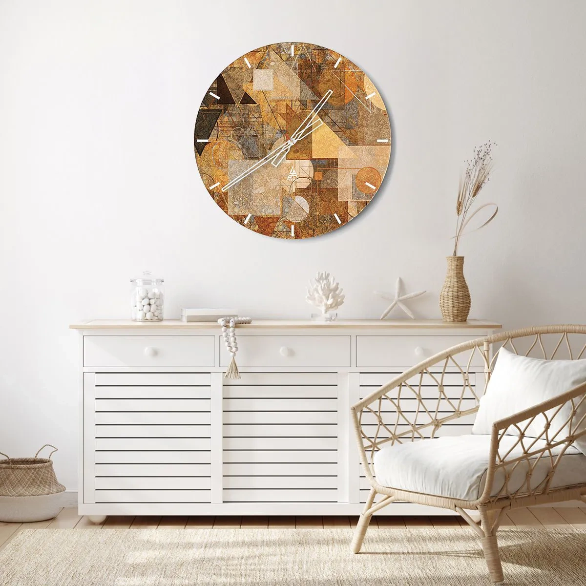 Zegar ścienny - Kubistyczne studium brązu - 40x40 cm