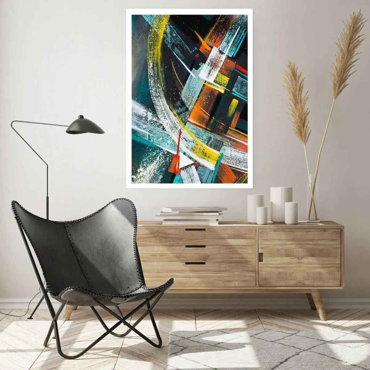 Plakat - Abstrakcja w intensywnych kolorach z geometrycznymi formami - 50x70cm - Energia ruchu - Nowoczesna dekoracja ścienna do salonu, kuchni i sypialni ARTTOR