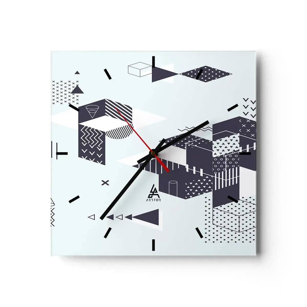Zegar ścienny - Nowoczesna grafika geometryczna w odcieniach bieli i granatu - 30x30cm - W duszy matematyka - Nowoczesna dekoracja ścienna do salonu i sypialni ARTTOR