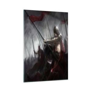 Obraz na szkle - Rycerze w deszczu maszerujący na pole bitwy - 80x120cm - Przechodniu, powiedz Sparcie… - Nowoczesna dekoracja ścienna do salonu i sypialni ARTTOR